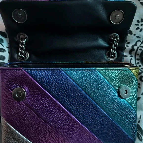 Kurt Geiger Iridescent Chevron Shoulder Bag in Purple, Blue, Teal, Silver, Gold - Picture 4 of 6